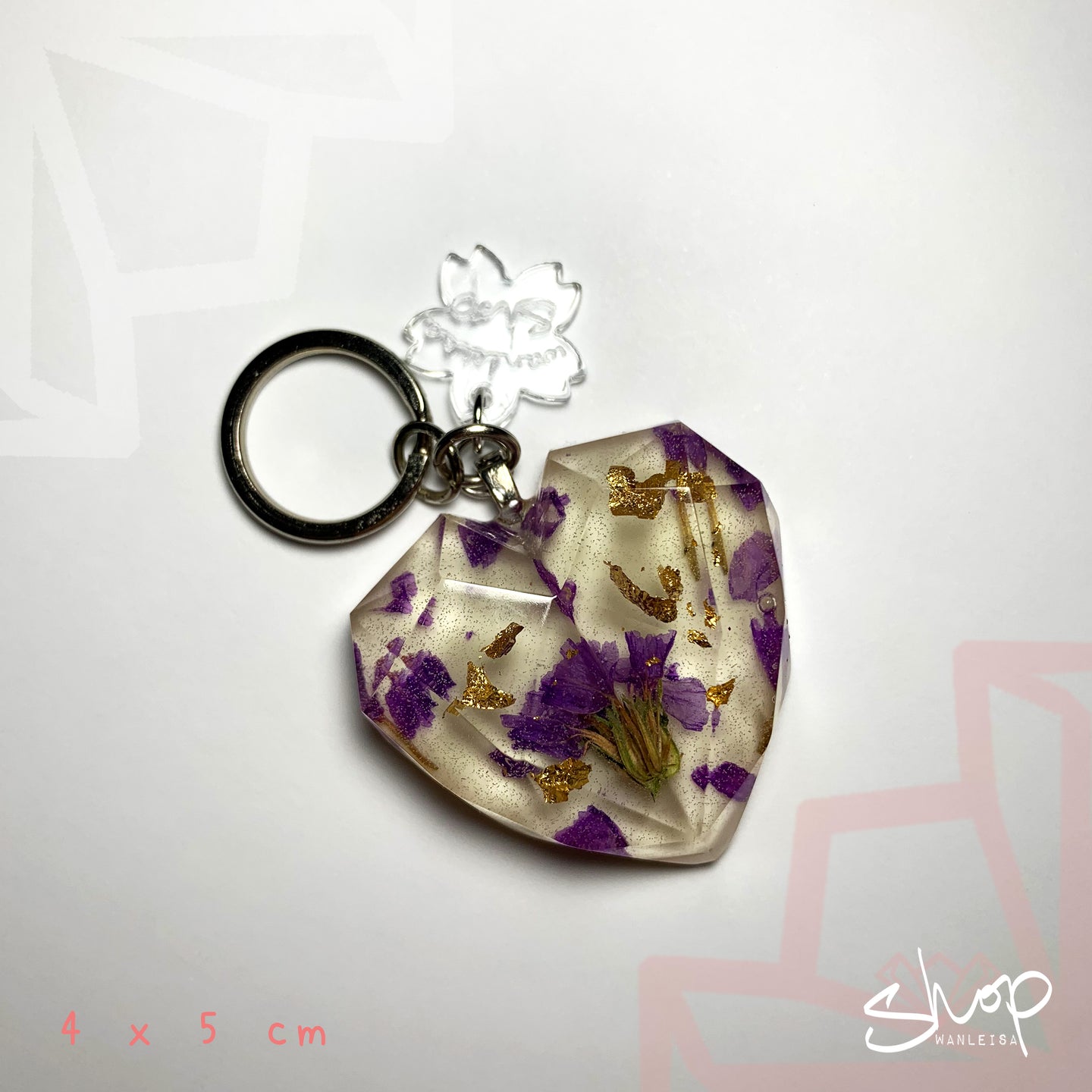 Abstract Purple Flower Heart Keychain